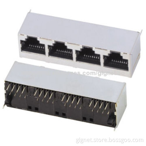RJ45 1*4 port with shielding, w/o LED, vertical type